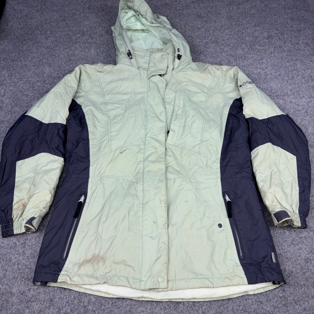Columbia Vertex Ski Jacket Womens Large Green Navy Blue Hooded Winter Coat Parka